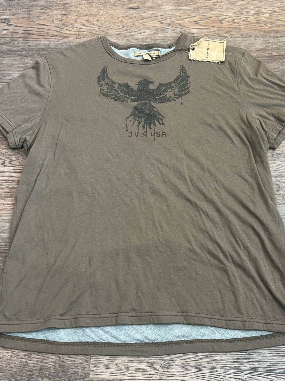 USA John Varvatos USA Eagle Graphic T-Shirt Men’s Large Brown Distressed Rocker